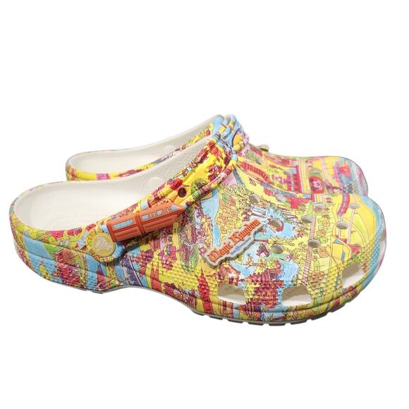 DISNEY CROCS WOMENS 9 MENS 7 MAGIC KINGDOM MAP W/ CHARMS STATEMENT COLORFUL FUN - Picture 2 of 10